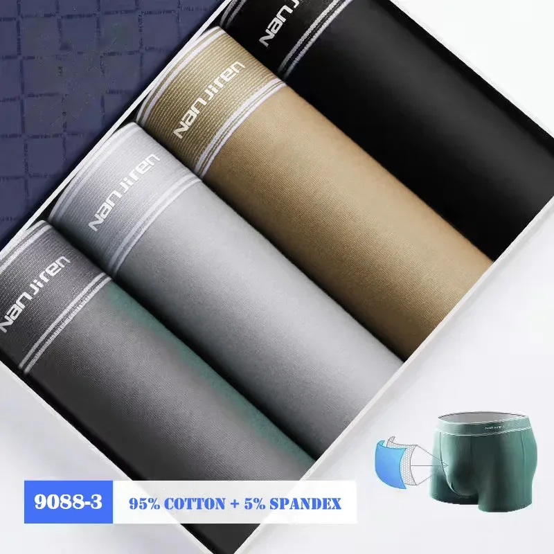4Pcs/lot Men's Underwear Sexy Boxer Shorts Cotton Panties Man Solid Underpants Male Soft U Convex Lingerie Plus Size L-6XL