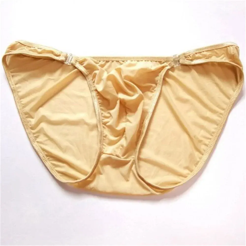 Sexy Men's U Convex Nylon Briefs Detachable Buckle Low Waist Ice Silk Underwear Comfortable Milk Silk Seamless Thin Panties