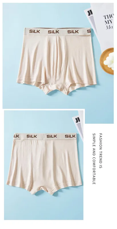 SuyaDream MEN Boxer Shorts 100%Natural Silk Healthy Solid Panties Natural Fabric Underwear