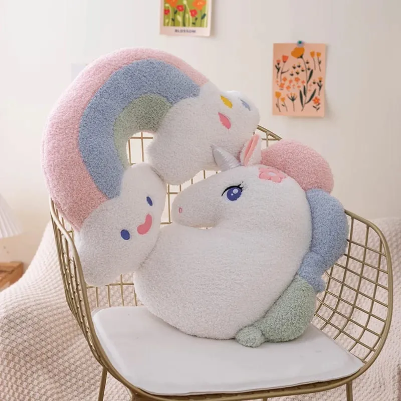 Soft Plush Rainbow Smile Pink Heart Pumpkin Throw Pillow Stuffed Hug Cushion Unicorn Plush Toy Massage Pillow for Girl Bedroom