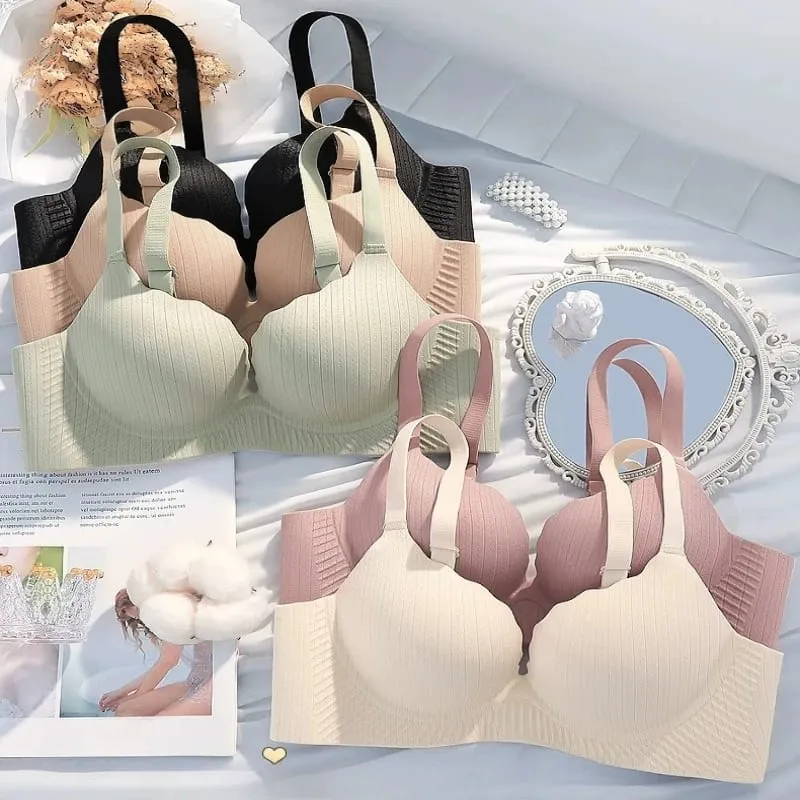 High Quality Thick Padded Wirefree Bra Set Women Seamless Solid Gathering Lingerie Comfort Push Up Effect Perfect for Smaller
