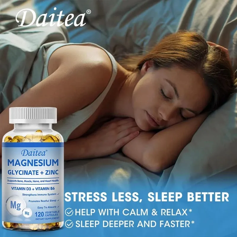 Magnesium Glycinate 500mg Capsules High Absorption with Zinc Vitamin D3 B6 Supports Bone Muscle Nerve and Heart Health