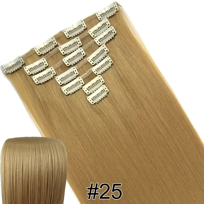 Synthetic Hair Fiber Heat Resistant130gr Straight clip in Hair Extensions 7006