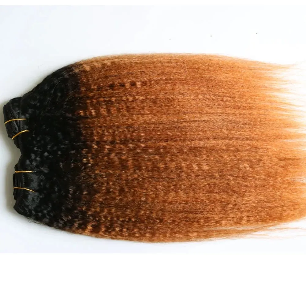 Ombre Two Tone 1B 30 Kinky Straight Human Hair Clip In Extensions Coarse Yaki Virgin Remy Indian Hair Clips In Hair