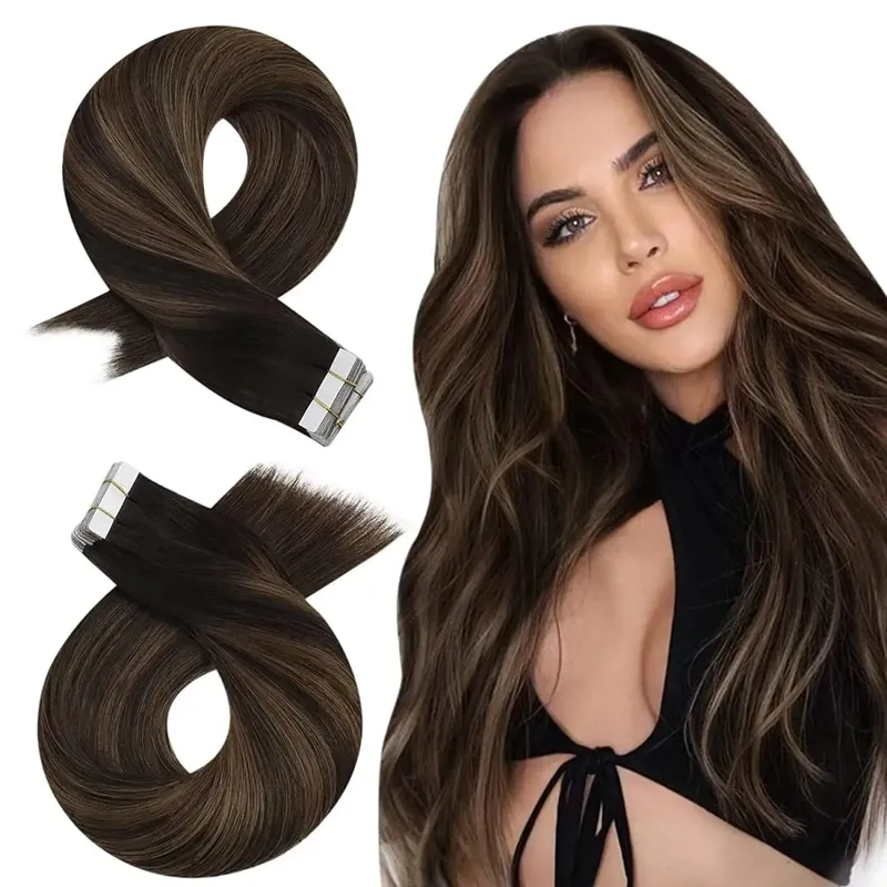 Moresoo Tape in Hair Extension Human Hair Real Remy PU Skin Weft 12-24 Inch Straight Brazilian Hair Glue on Adhesive Tape Ins