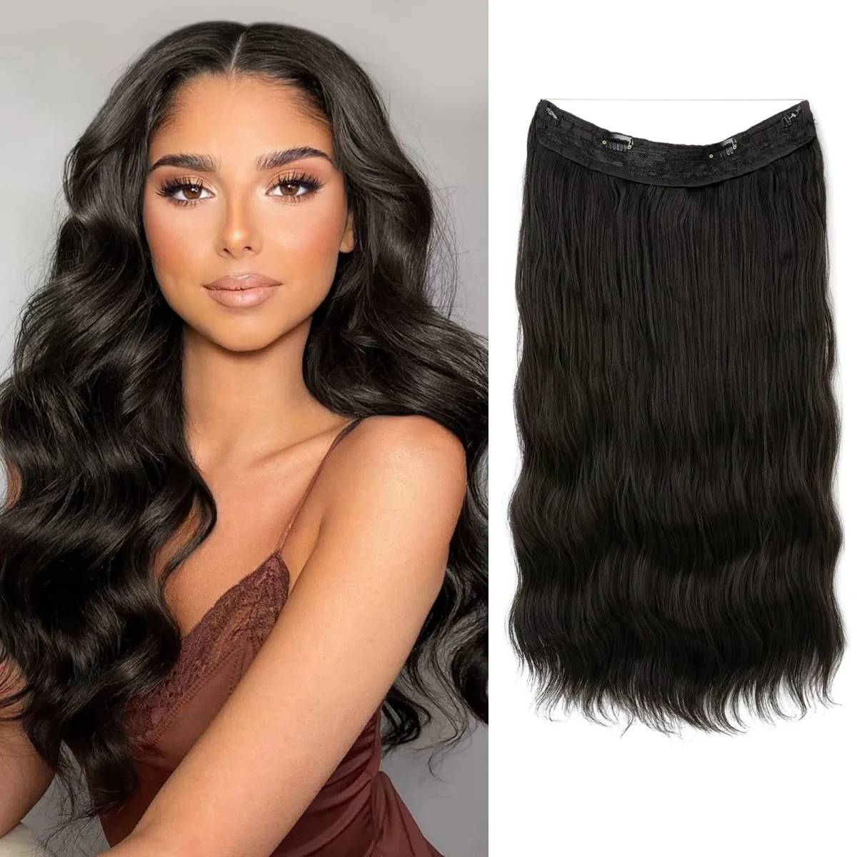 Synthetic Wave Invisible Wire With Clips Hair Extensions Fish Line Natural Blonde Clip In Hairpiece Fake Hair Piece