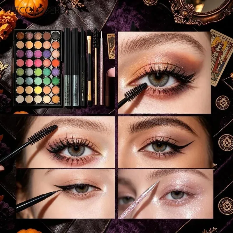 8PCS Face Set Multi-color Eye Shadow Plate+eye Black+eyeliner Pen+makeup Tools Waterproof and Durable Halloween Makeup