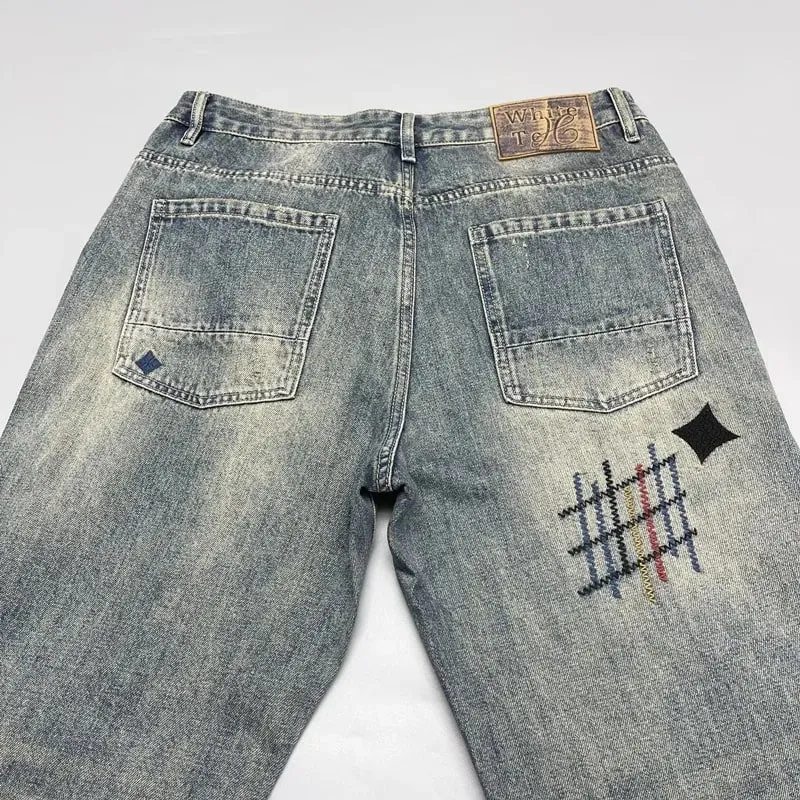 Trendy Edgy And Stylish Men's Jeans With Patchwork Embroidery And Prints Loose-fitting Straight Leg — image 4