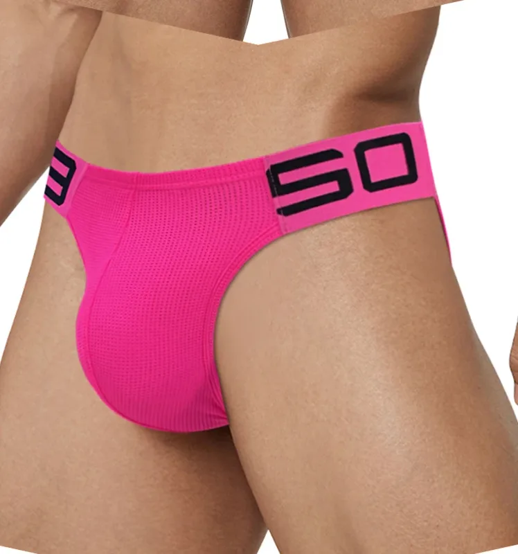 Herren-Slip aus Nylon-Mischgewebe, atmungsaktiv, Horn, Spleiß, Buchstabenprägung, breiter elastischer Bund, fluoreszierende Farbe, sexy Unterwäsche