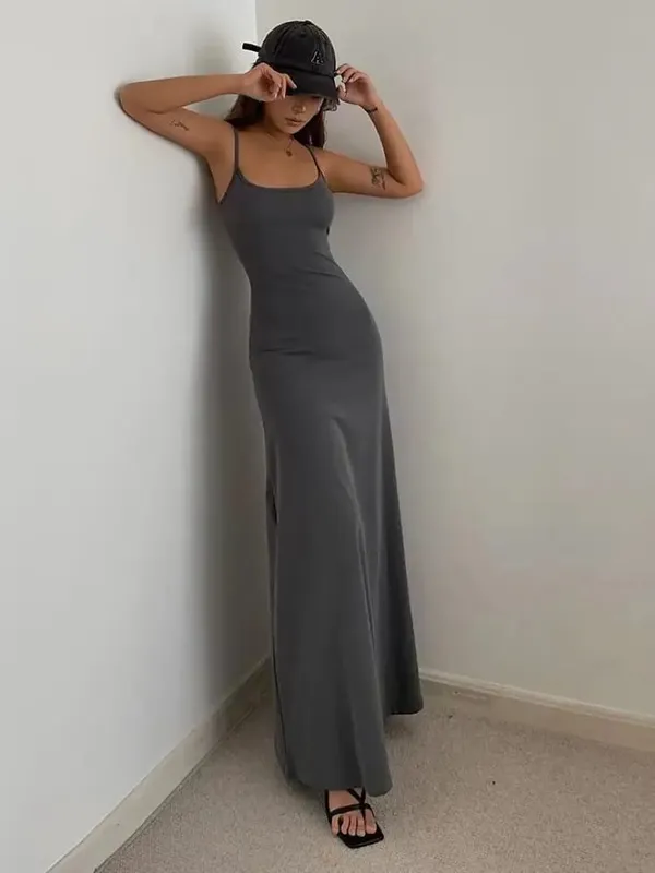 Women's Slim-Fit Halter Neck Midi Dress Elegant Bodycon Long Summer Dress Sexy Spaghetti Strap Beach Party Wear — image 5