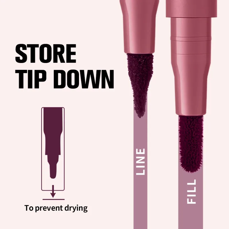 2-in-1 Lip Contour Lip Stain Pen Smudge-proof Non-stick Cup Moisturizing Lip Makeup Cosmetic Dual-Sided Tip Lip Stain & Liner — image 6