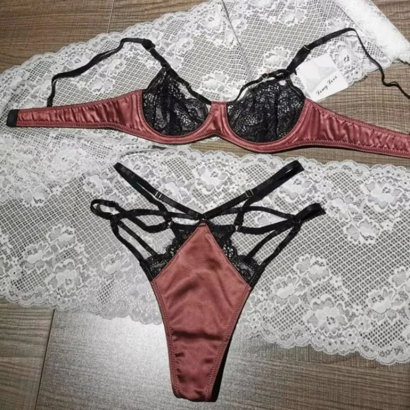 Ultra Thin Sexy Push Up Bra Set Lingerie See Through Satin Temptation Seductive Bra and Panty Set Underwear Bralette Lenceria