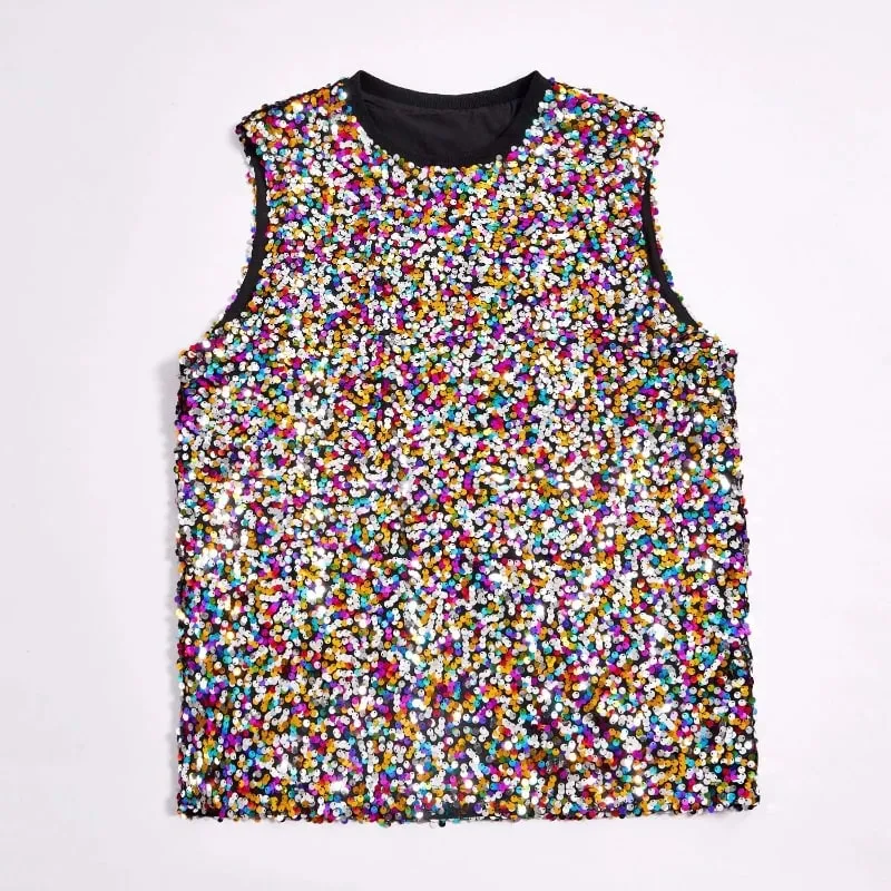 2025 Fashion Pullover Sleeveless Multi-color Sequined T-shirt/vest for Women Urban Street Style Multicolored Women's Tank Top