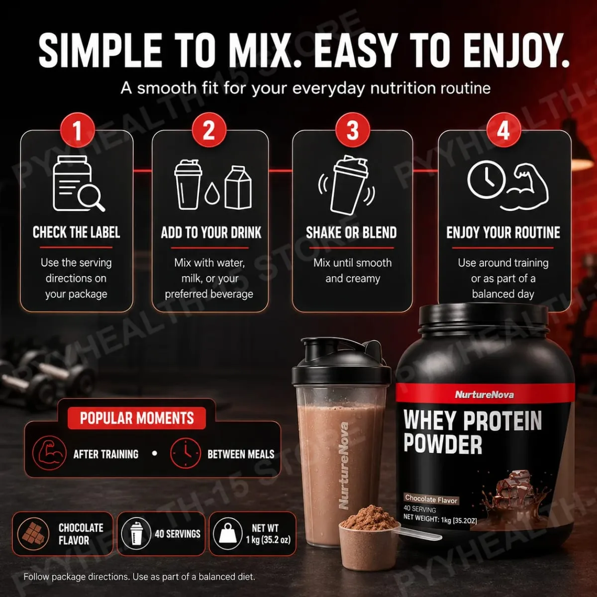 NurtureNova Chocolate Whey Protein Powder with Vitamins Minerals Taurine for Muscle Maintenance Recovery Support 1kg 40 Servings