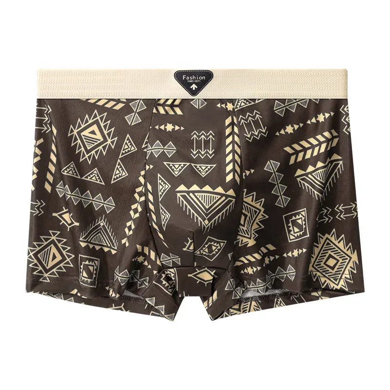 Men's Boxer Retro Ethnic Style Comfortable Smooth Fabric Briefs Vintage Print Elastic Underwear for Man Lingerie Flat Underpants