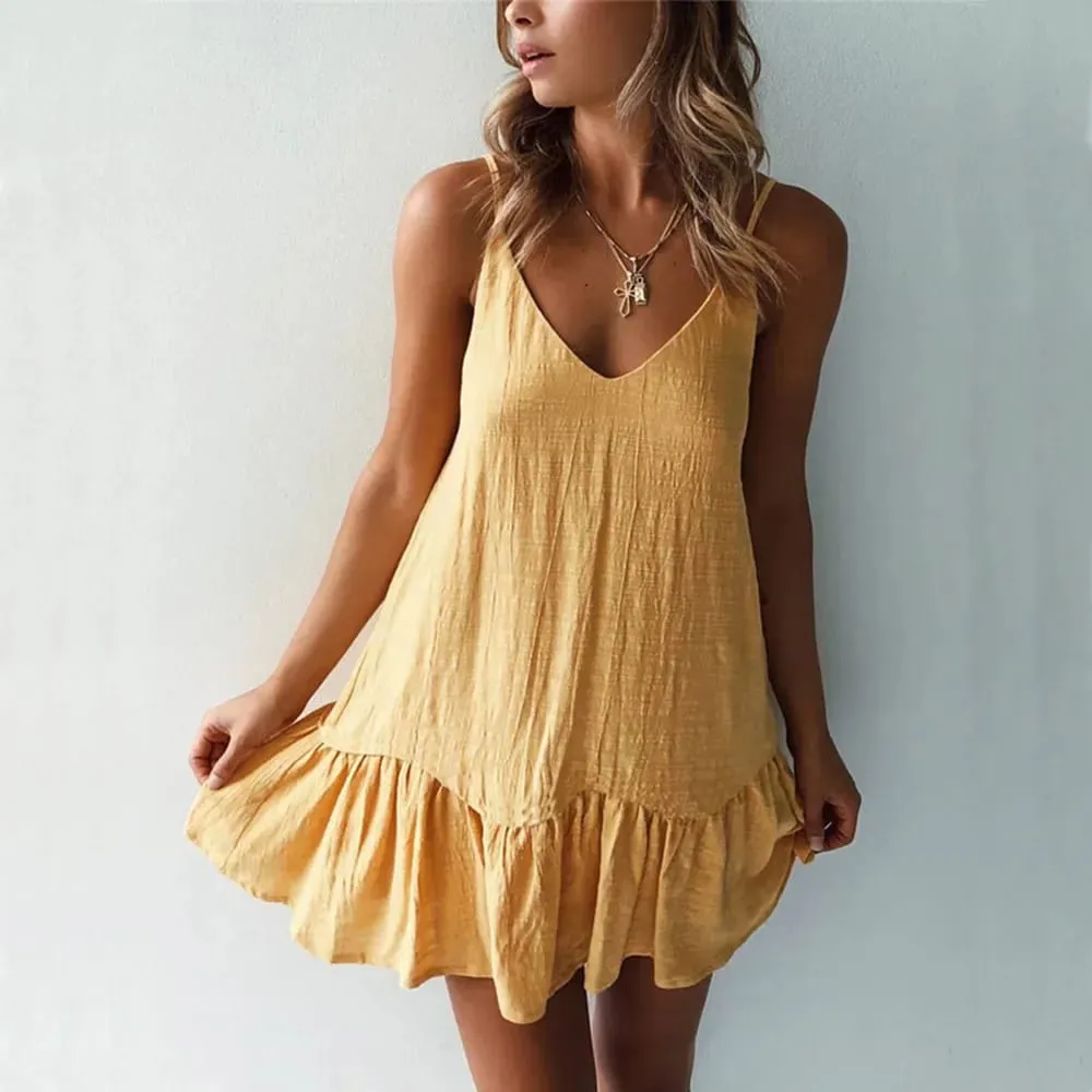 Dress Women Sexy Spaghetti Strap Ruffle Summer Dress 2026 Cotton Linen Vestidos Green Dresses Off Shoulder Sexy Mini Sundress — image 3