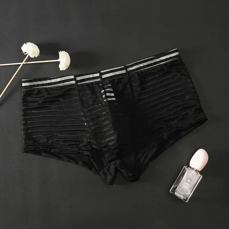 Transparent Underwear Sexy Men Ice Silk Striped Boxer Trunk Breathable Underpants U Convex Pouch Panties Man Boxer Briefs Short