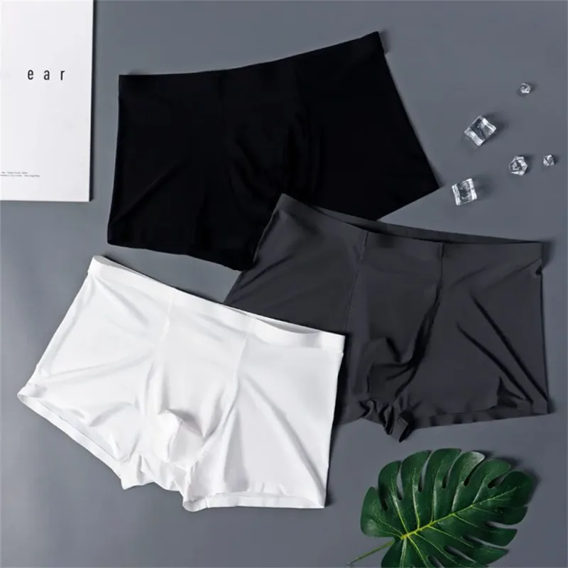 3PCS Hohe Qualität männer Eis Seide Unterwäsche Sommer Dünne Atmungsaktive Nahtlose Höschen Sexy Männliche Unterhose Plus Größe
