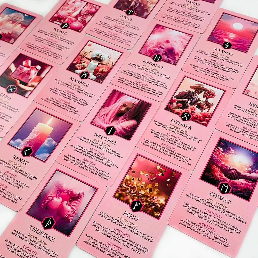 Pink Oracle Cards For Relationship Guidance & Divination - Elder Futhark Rune Meanings Perfect For Spiritual Guidance
