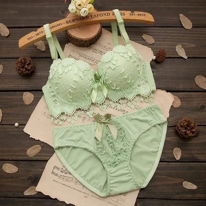 Underwire Women Lingerie Set Tassel Lace Push‑Up Bra With Removable Pads Bow Soft Multi‑Color Comfort Ladies Intimate Underwear