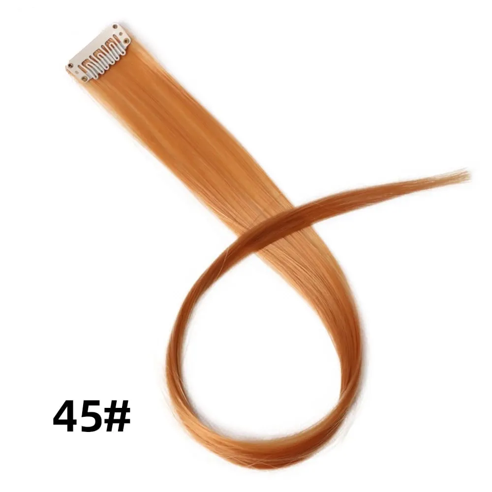 Lige farvet hårstykke Hair Extensions Clip In Highlight Regnbuehår Pink Blå Lilla Syntetisk på klips til kvinder piger — image 51