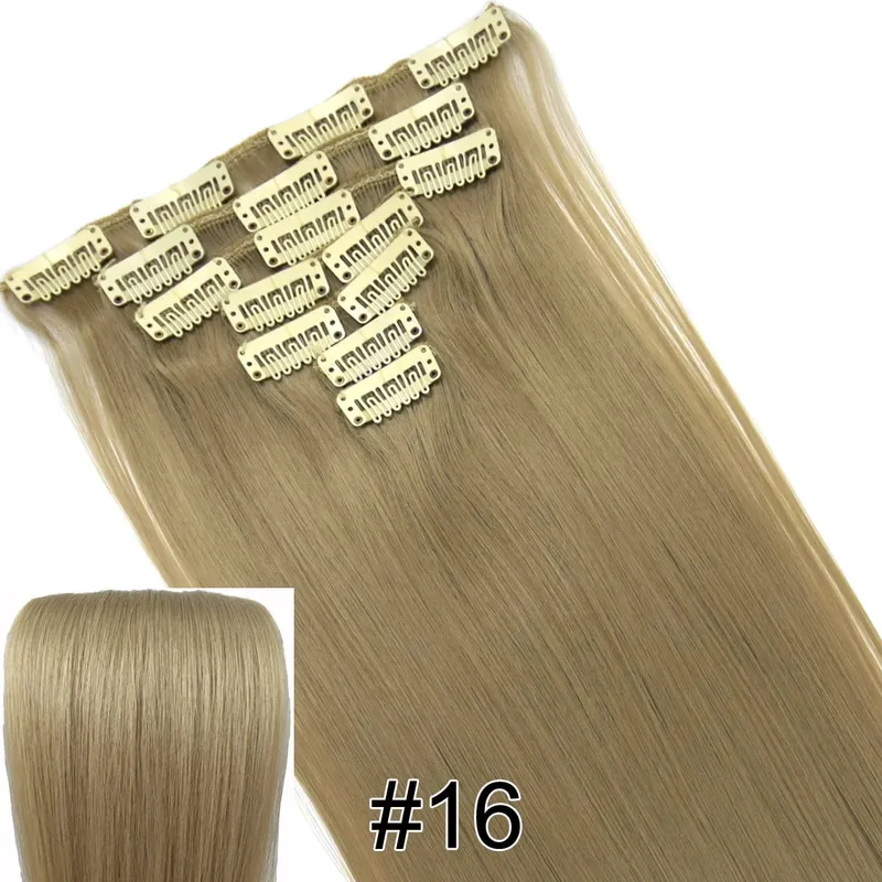 Synthetic Hair Fiber Heat Resistant130gr Straight clip in Hair Extensions 7006