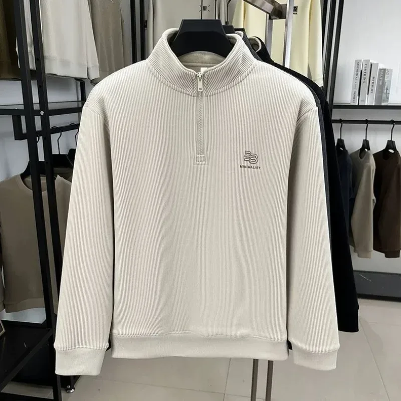 Autumn Men's Sweatwear Warm Pullover Solid Half Zipper Casual Long Sleeve Hoodie Thicken Half Turtleneck Sweatshirts Winter Tops