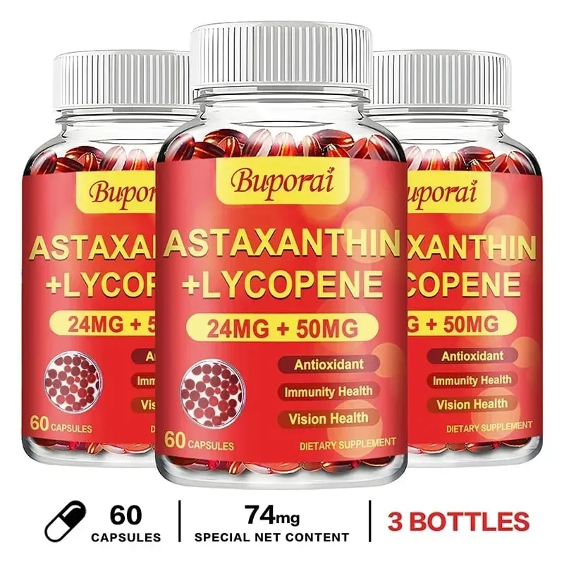 Astaxanthin + Lycopen Kapsler - Antioxidant understøtter hjertesyn og prostata sundhed forbedrer immunitet