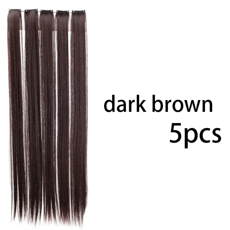24 Inch Women's Elegant Clip On Synthetic Wig - Natural Style Long High Gloss Straight Hair Piece Wig Extension