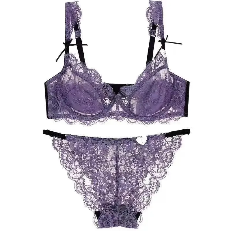 French Romance Lace Bralette Push Up Bra Ultra Thin Non Padded Wirefree Unlined Big Bust Minimizer Lingerie Set BANERDANNI S-XL
