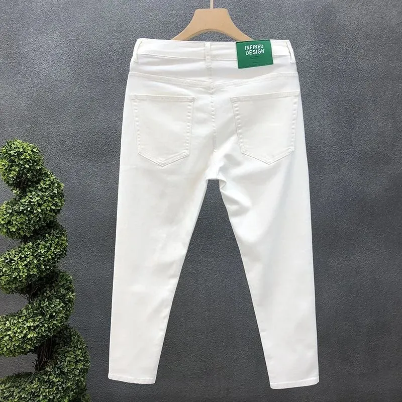 2023 Spring and Autumn New Classic Fashion Solid Color Elastic Casual Jeans Men's Comfortable High-Quality Small Foot Pants 36 — image 6