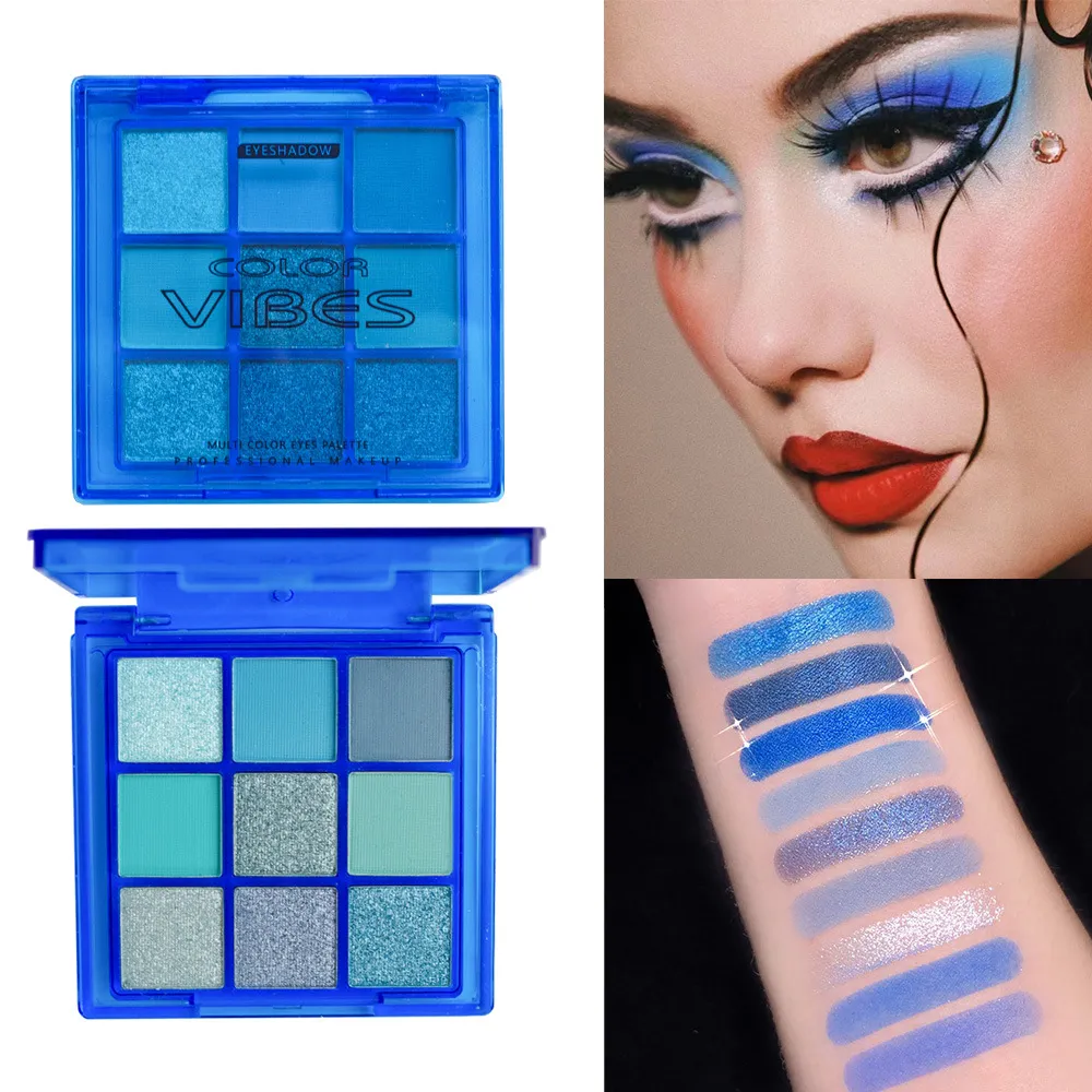 9‑Color Cool Blue Eyeshadow Palette Matte Shimmer Teal Glitter Eye Makeup Palette High Pigment for Party Stage Cosplay — image 3