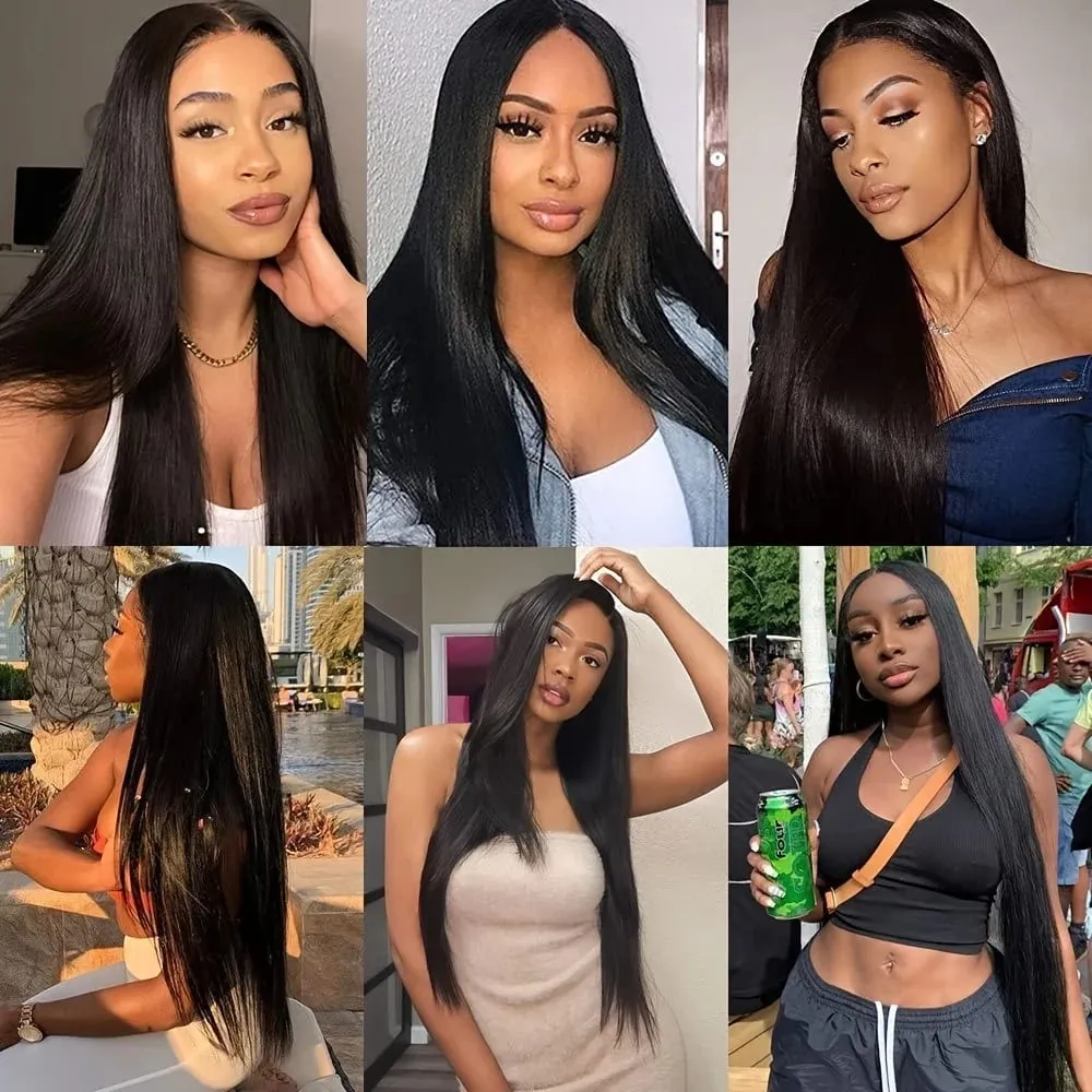 20" Straight Super Long 7 PCS Set Thick Clip in on Hair synthetic Extensions Straight Full Head Black for African Americans
