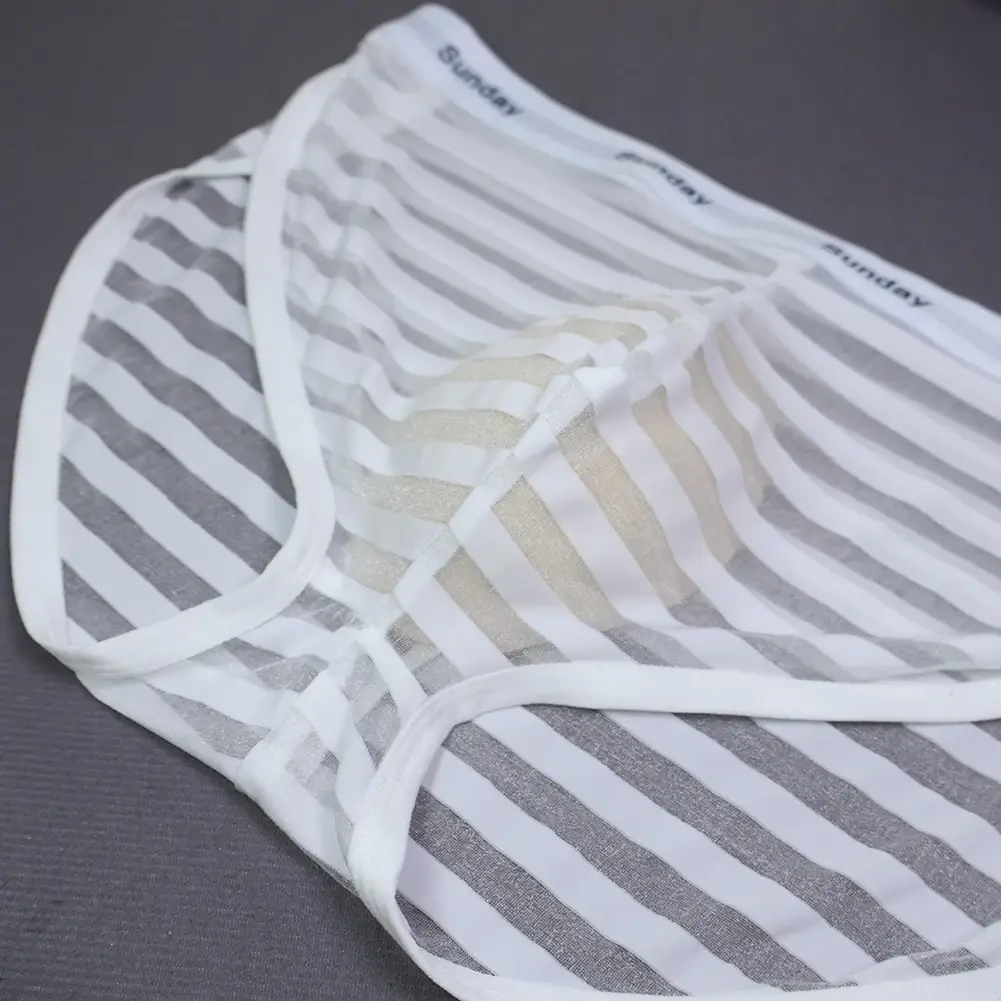 Men Casual Transparent Striped Mesh Briefs Side Fork Panties Shorts Breathable Pouch Man Comfortable Home Underwear
