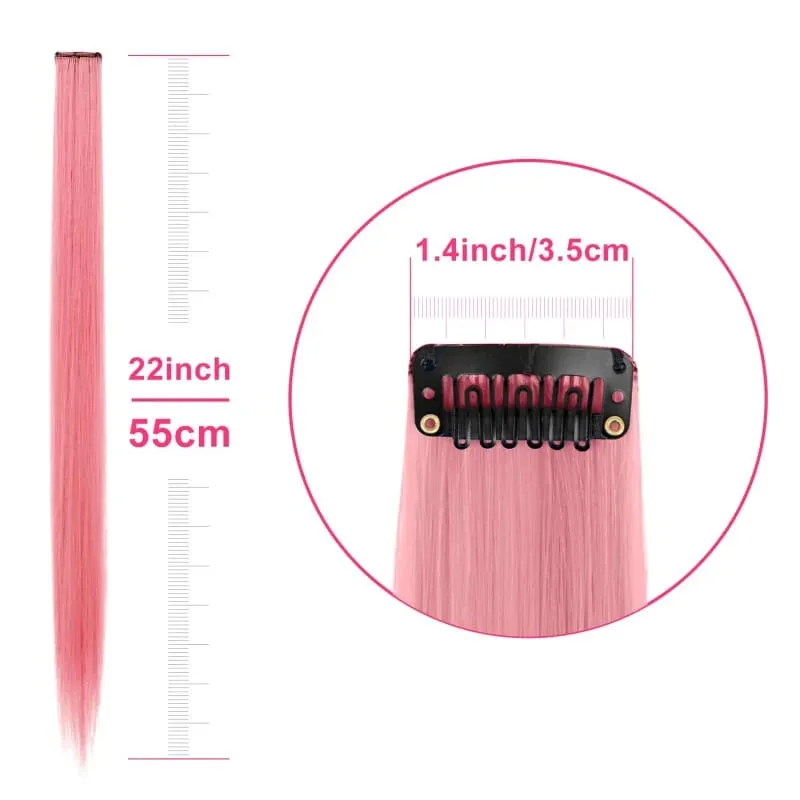 1 5 11 Pcs/lot Clip in Hair Extensions Multi-Colors Highlights Synthetic Hair 22 inch Rainbow Hairpieces for Girls Women 2030