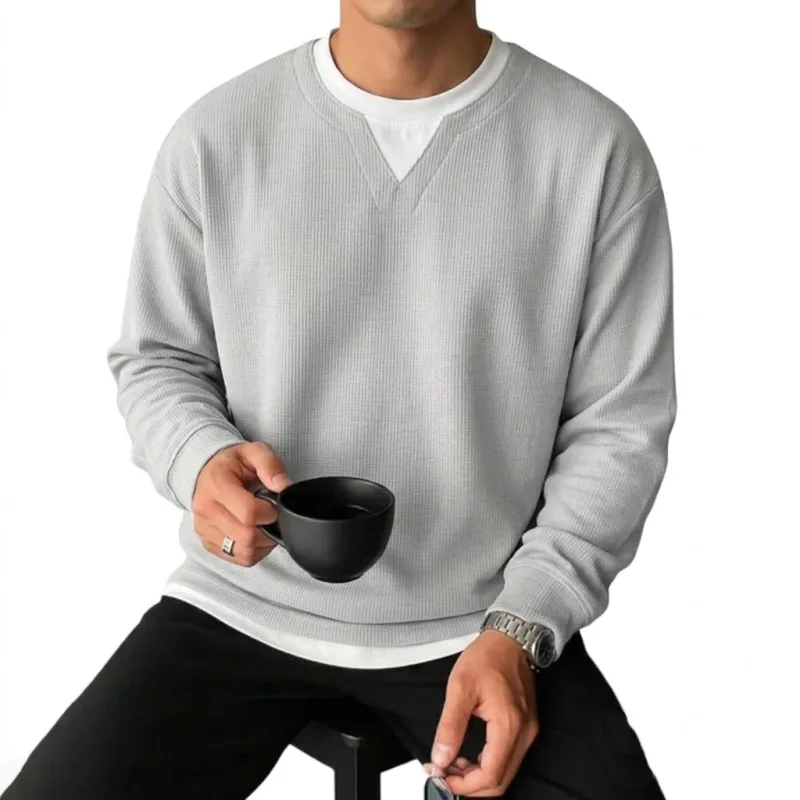 New Long Sleeve Sweatshirts for Men Casual T-Shirts Luxury Men's Coats Waffle Crew Neck Hoodie Men Poleron Breathable Tshirts