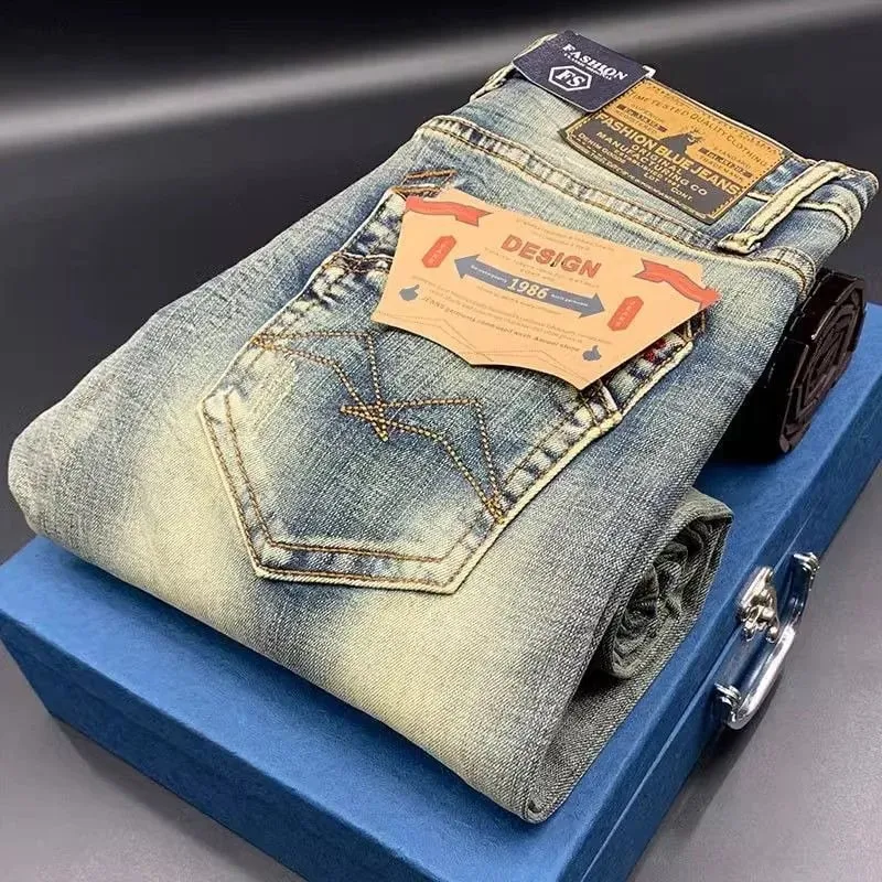 Street Fashion Men Jeans Retro Blue Elastic Slim Ripped Jeans Men High Quality Brand Designer Vintage Denim Pants Hombre — image 2