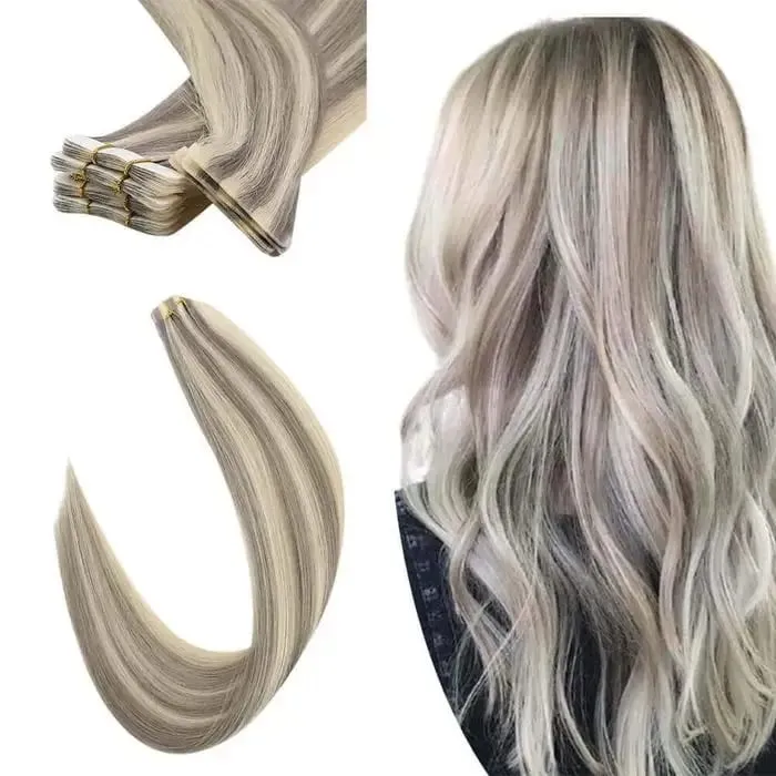 [12 Months] Invisible Seamless Injection Tape Hair Extensions Virgin Hair Whitest Blonde 10A Quality Long Uselife
