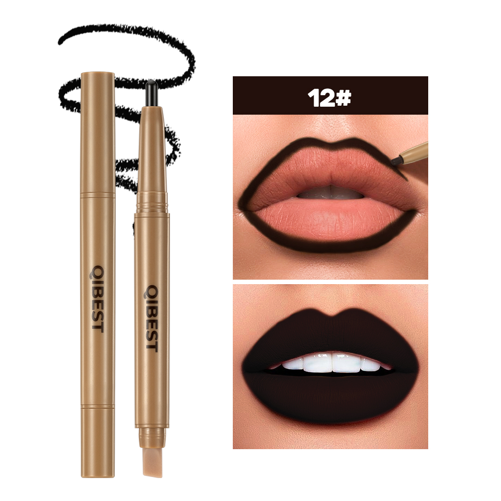 With Silicone Brush Lip Liner Pen Double-head Automatic Silky Soft Coffee Brown Smudging Full Lip Shape Outline Contour Makeup