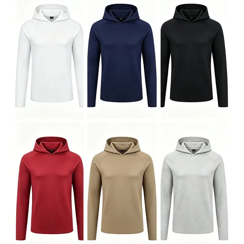 Felpe con cappuccio a maniche lunghe da uomo Camicie di protezione solare T-shirt solida ad asciugatura rapida Uomo Bodybuilding Fitness Muscolo Abbigliamento sportivo Abbigliamento da palestra