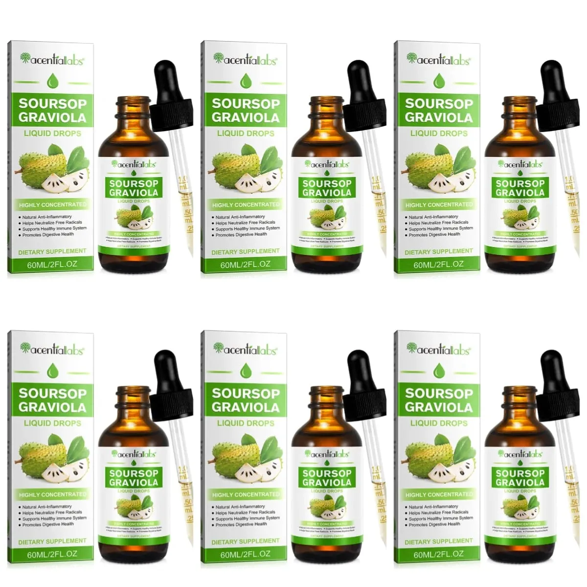 Acentiallabs ขายร้อน 60ml Soursop Bitter Liquid หยดผลิตภัณฑ์เสริมอาหาร 100% Pure Organic Soursop Graviola Extract สำหรับ Adlut