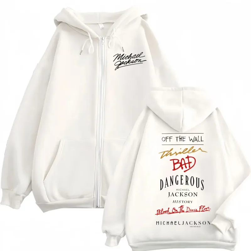 90's Rock นักร้อง Michael Jackson อัลบั้มพิมพ์ซิป Hoodie คุณภาพสูงแฟชั่น Zip Up Pullovers ผู้ชายผู้หญิงขนาดใหญ่เสื้อ