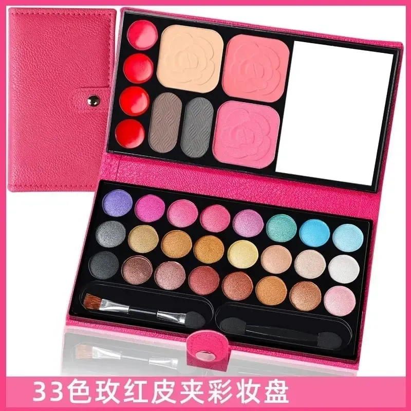 Eye Shadow Powder Blush Lipstick Lasting Cosmetics Makeup Set with Mirrors for Beginner Kids Travel Portable Palettes 33 Colors
