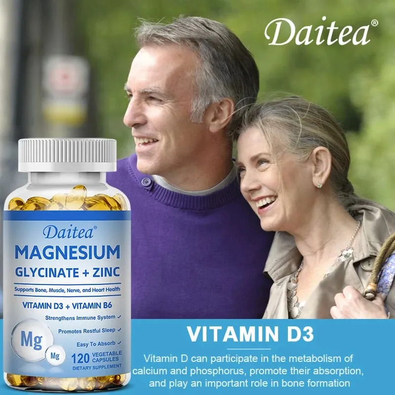 Magnesium Glycinate 500mg Capsules High Absorption with Zinc Vitamin D3 B6 Supports Bone Muscle Nerve and Heart Health