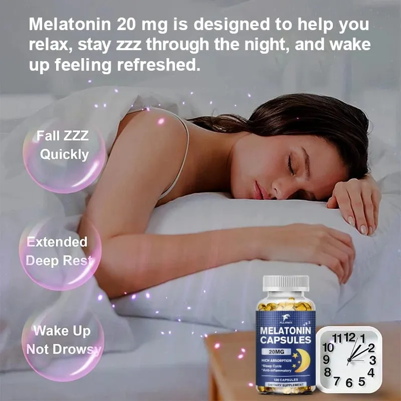 Mélatonine 20 mg Complément Alimentaire Sommeil 120 Capsules Arôme Fraise Contient de la Mélatonine - Sommeil Sain