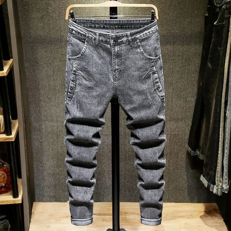 Spring and Autumn Trend Solid Color Straight Leg Stretch Denim Jeans Men's Casual Slim Fit Comfortable Sports High-Grade Jeans