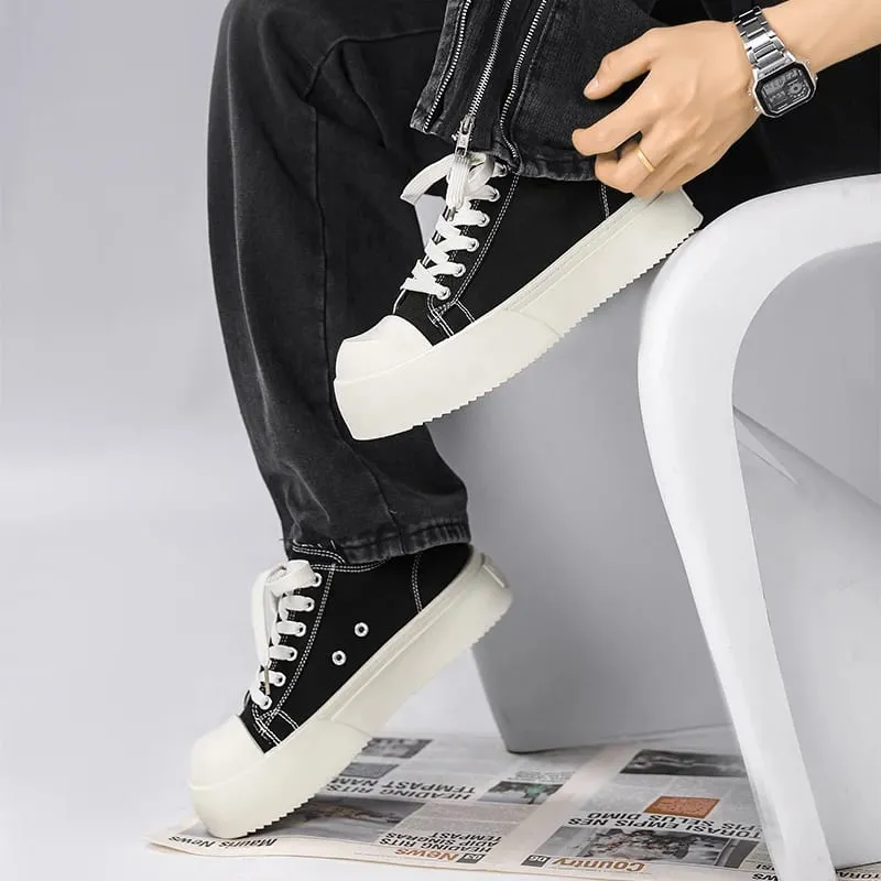 Trendy Men Platform Canvas Skate Shoes Leisure Thick Bottom Sports Casual Sneakers Mens Height Increase Lace Up Shoes