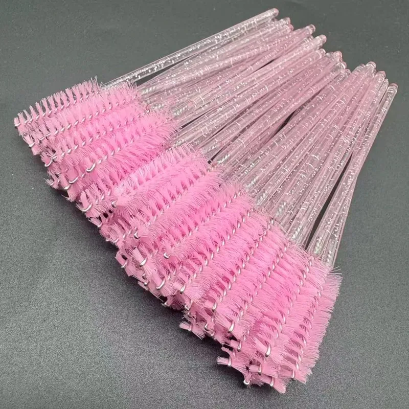 50pcs Disposable Eyelash Brushes Crystal Eye Lash Mascara Wands Glitter Lash Comb Spoolies Micro Makeup Applicators
