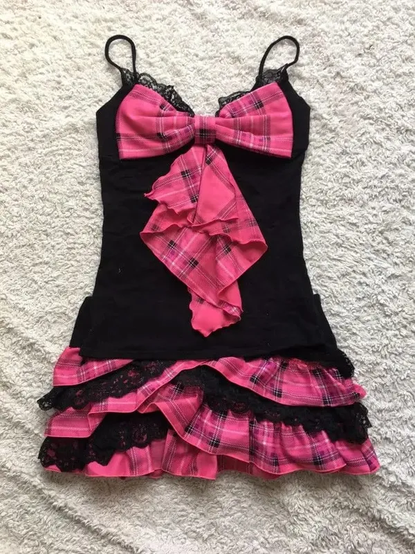 Gothic Bow Lace Subculture Soft Dress Y2K Babae Korean Aesthetic Pambabae Damit Pang-araw-araw na Frock Fashion emo Classic Casual Sundress