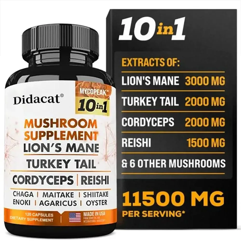 Mushroom Supplement 10x Complex - for Memory Learning Thinking and Concentration. Immunity Energy Brain Health